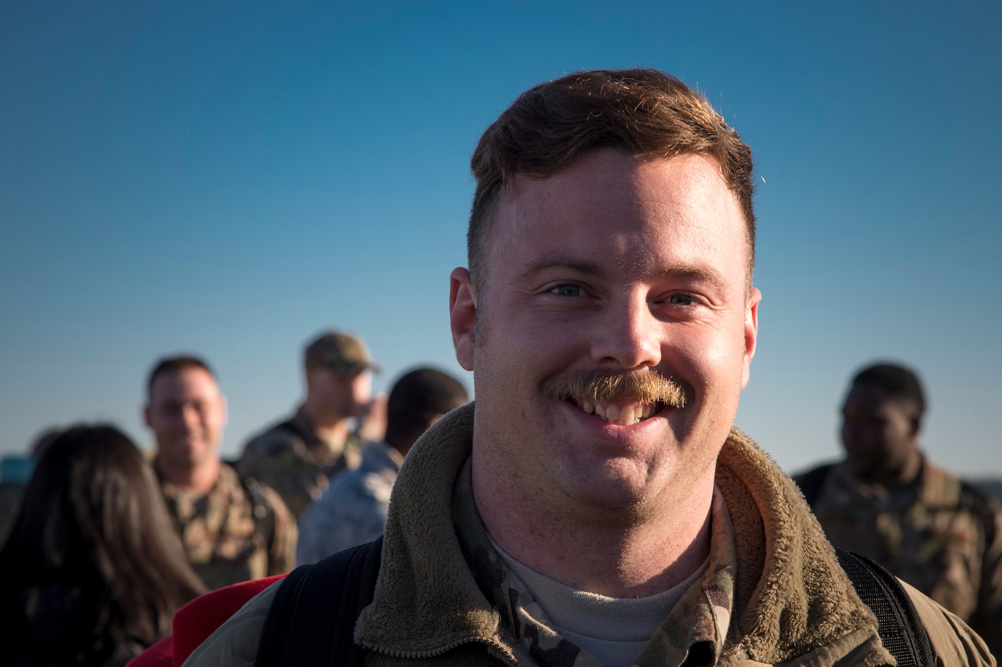 Staff Sgt. Kent Finnen, 74th Aircraft Maintenance Unit weapons team chief, poses for photo during a redeployment ceremony, Jan. 19, 2018, at Moody Air Force Base, Ga. The 74th Fighter Squadron conducted around-the-clock planning and operations, which have decimated ISIS’ fighting capacity with precise strikes, erasing tens of thousands of fighters from ISIS rosters. (U.S. Air Force photo by Andrea Jenkins)