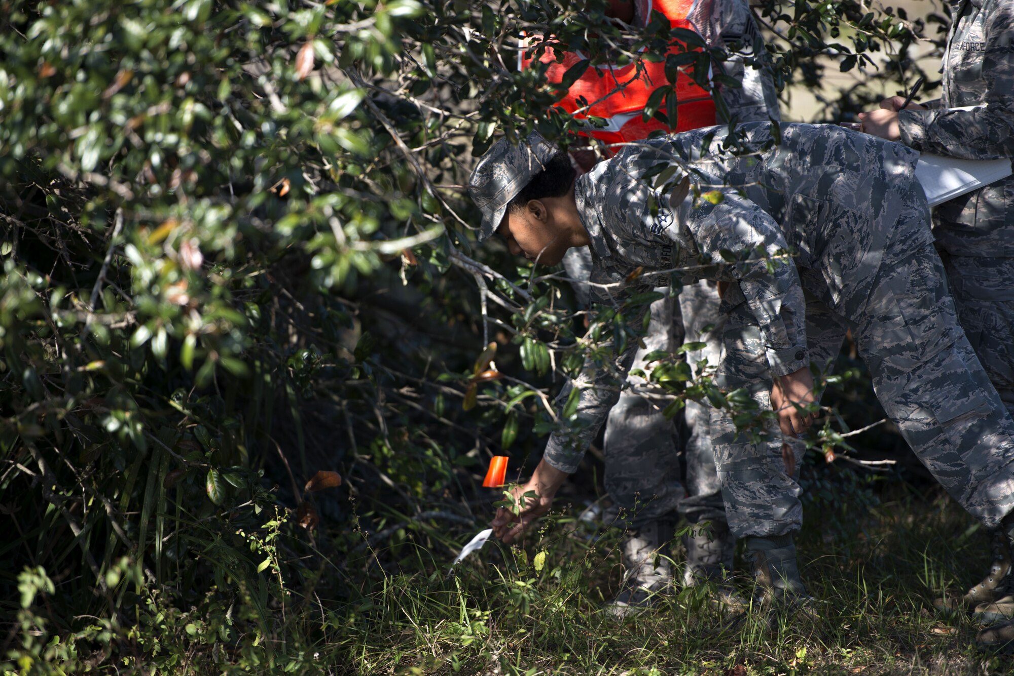 U.S. Air Force Airmen assigned to the 6th Force Support Squadron ensures personal belongings are marked properly during a search and recovery training exercise Jan. 17, 2018, at MacDill Air Force Base, Fla.
