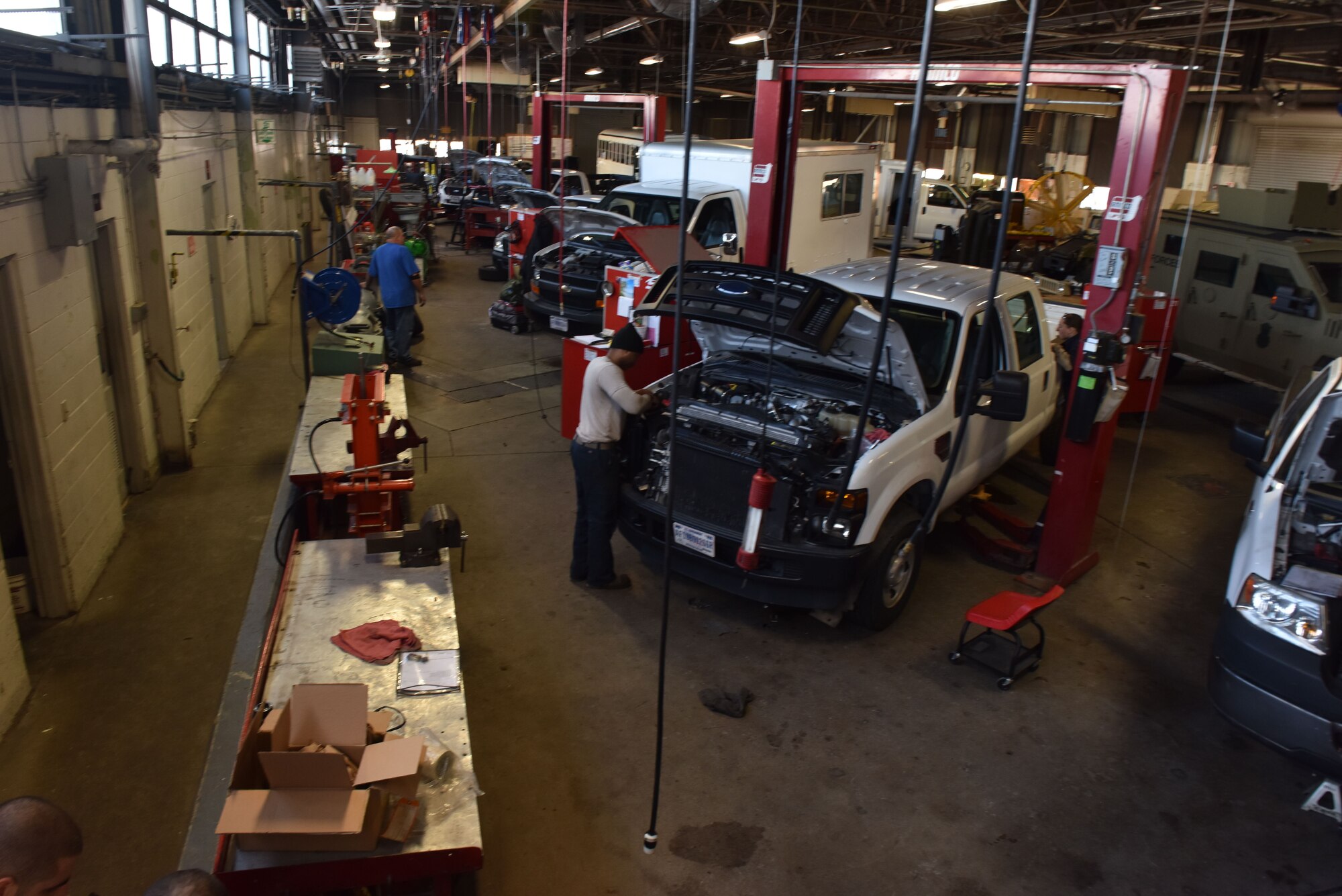 Members of the 509th Logistics Readiness Squadron (LRS) vehicle maintenance shop, perform various mechanical
repairs throughout the shop at Whiteman Air Force Base, Mo., Jan. 17, 2018.