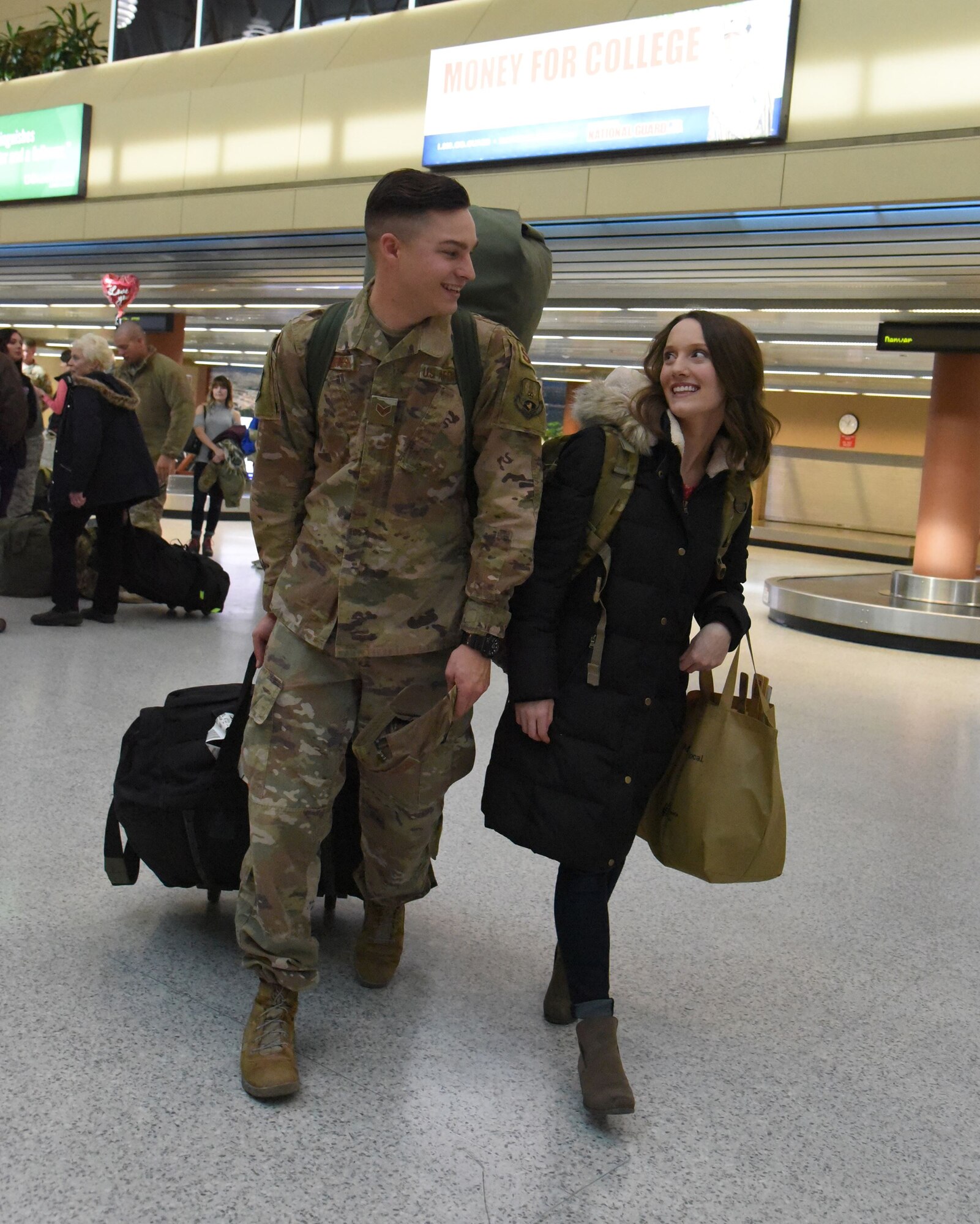 Senior Airman Tucker Schoenfish, of the 119th Security Forces Squadron, North Dakota Air National Guard, retu8rns from deployment.