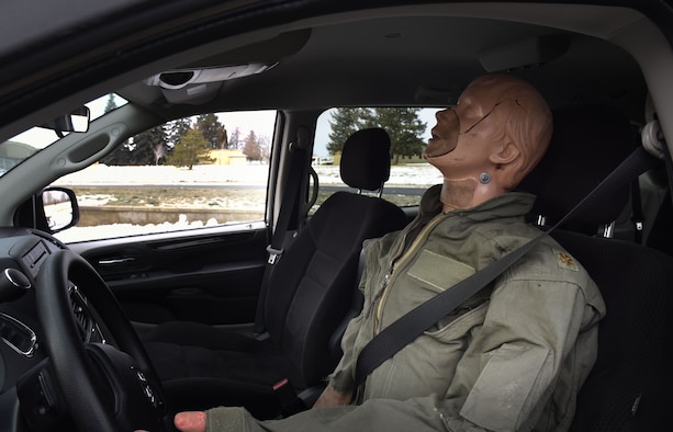 The 92nd Civil Engineer Squadron’s Fire Department training dummy, “Major Dummy,” displays safety by wearing a seatbelt at Fairchild Air Force Base, Washington, Dec. 21, 2017. The Medical Cost Reimbursement Program recovers the cost of medical care rendered to Air Force beneficiaries (active duty, retirees and dependents) as a result of injuries caused by third parties.  These cases can include: motor vehicle accidents, motorcycle accidents. (U.S. Air Force photo/Airman 1st Class Jesenia Landaverde)