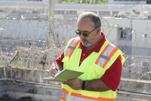 Alfredo Rodriguez, a U.S. Army Corps of Engineers civil engineer from the Walla Walla District’s Hydrology and Hydraulics Branch, assesses hurricane-damaged critical public facilities Dec. 4, 2017, in Puerto Rico.
