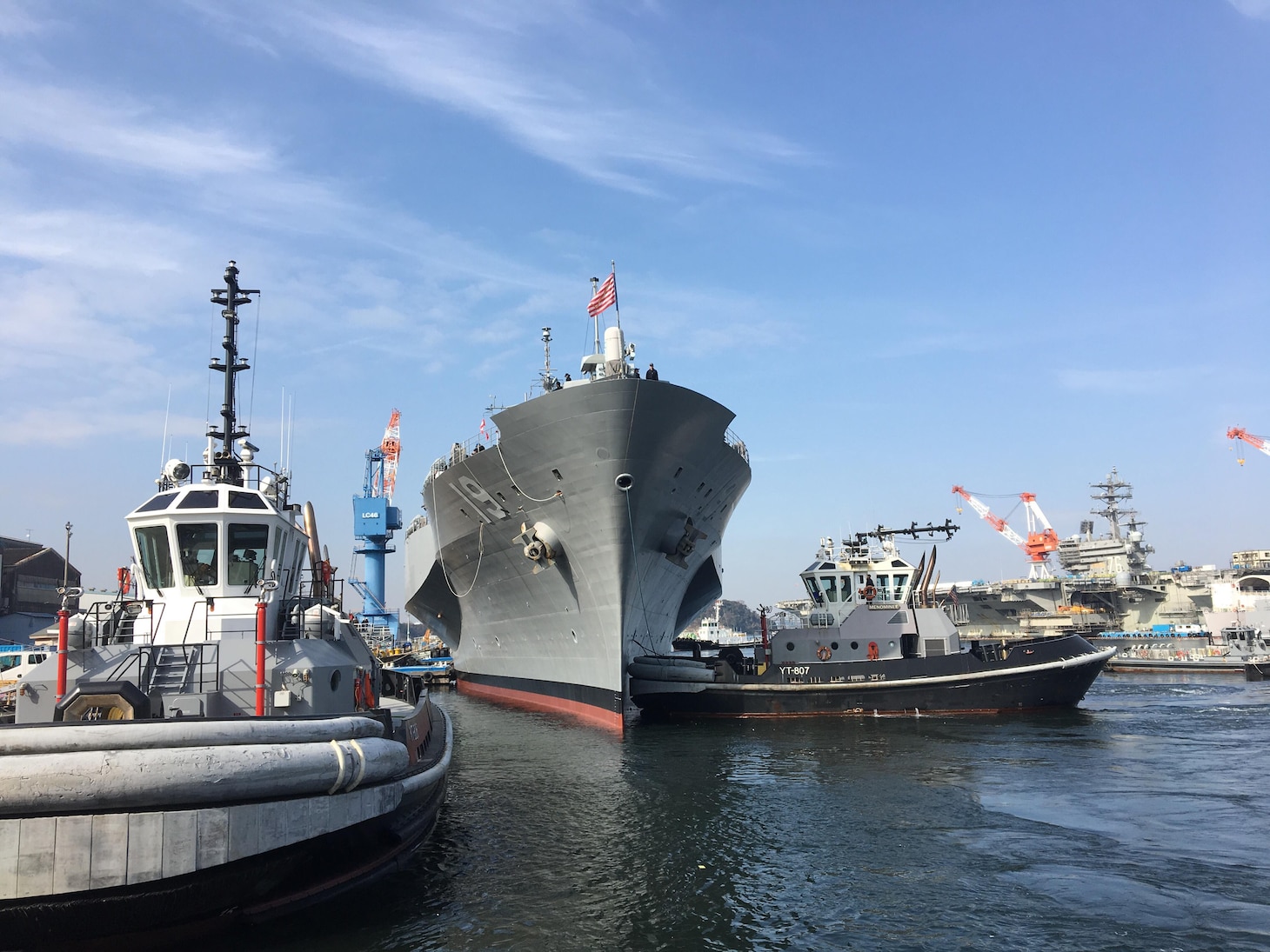 U.S. 7th Fleet flagship USS Blue Ridge (LCC 19) arrives to Commander, Fleet Activities Yokosuka after departing dry dock, successfully completing an extended dry-dock selected restricted availability (EDSRA) maintenance period.