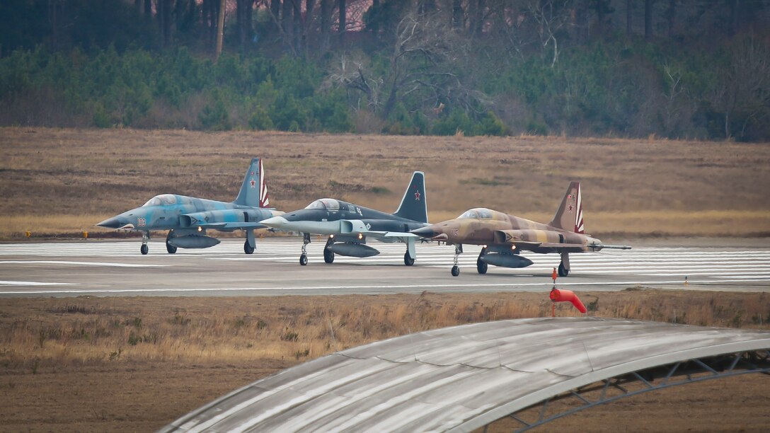 F-5N Freedom Fighters prepare to takes off from Marine Corps Air Station Beaufort Jan. 17.