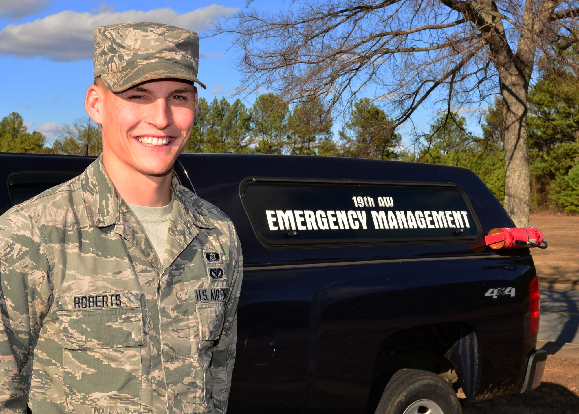 Airman Dustin H. Roberts, 19th Civil Engineer Squadron, emergency management technician, is nominated as the Combat Airlifter of the Week Jan. 16, 2018, at Little Rock Air Force Base, Ark. (U.S. Air Force photo by Airman 1st Class Codie Collins)