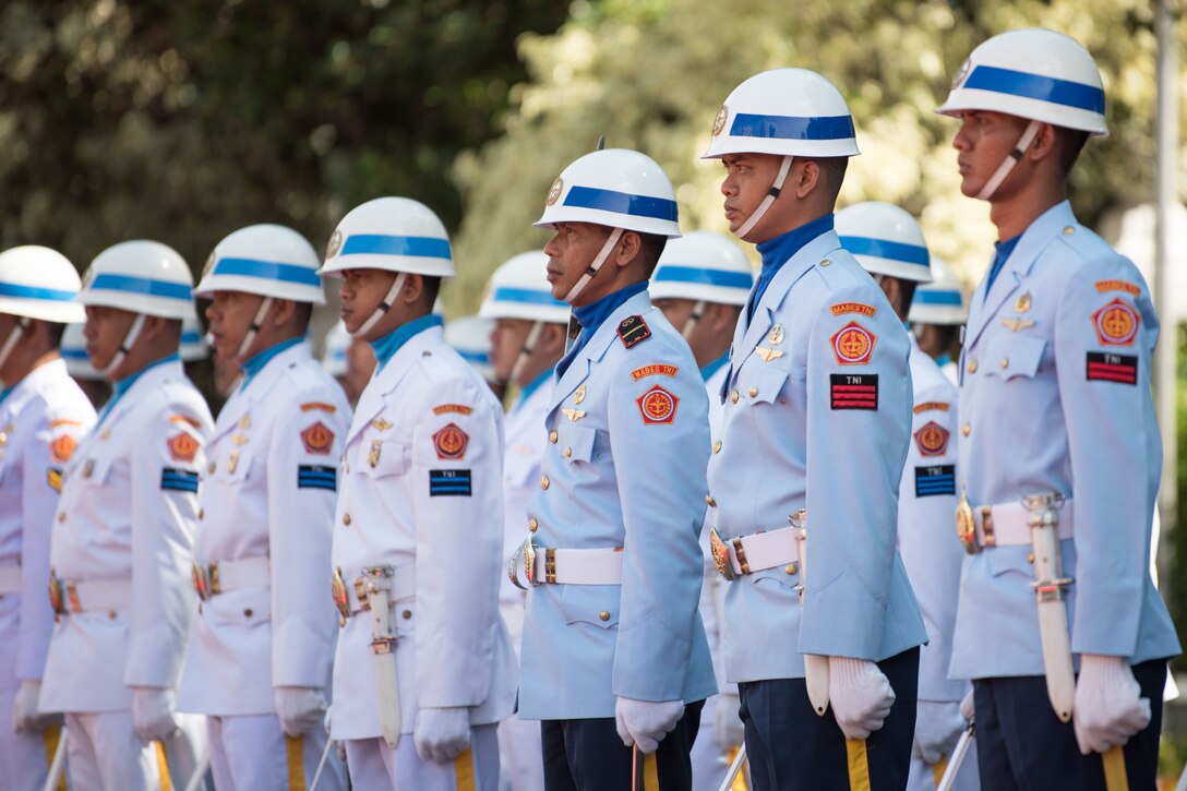 Indonesian troops stand in formation