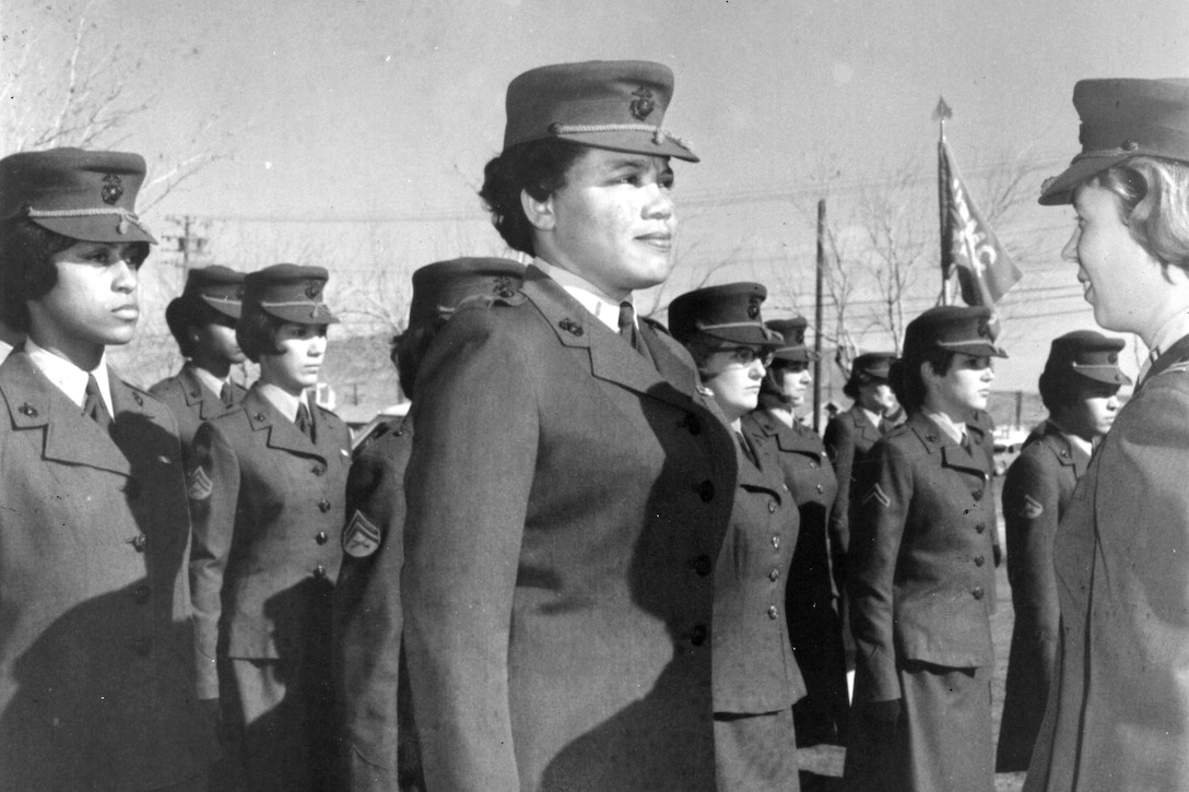 Marines stand in formation.