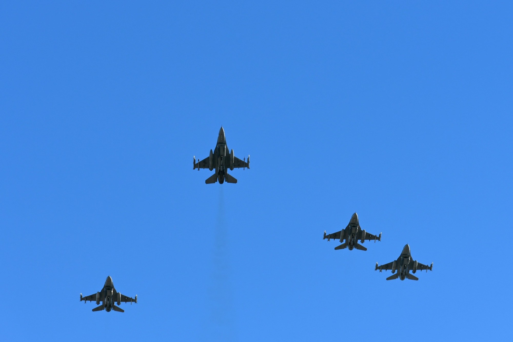 U.S. Air Force 20th Fighter Wing F-16CM Fighting Falcon pilots fly over a ceremony honoring late Col. Charles C. Heckel, a World War II prisoner of war, at Shaw Air Force Base, S.C., Jan. 19, 2018.