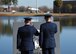 U.S. Air Force Chief Master Sgt. Daniel Hoglund, 20th Fighter Wing (FW) command chief, left, and Col. Daniel Lasica, 20th FW commander, render honors after placing a wreath during a Prisoner of War Medal presentation ceremony at Shaw Air Force Base, S.C., Jan. 19, 2018.