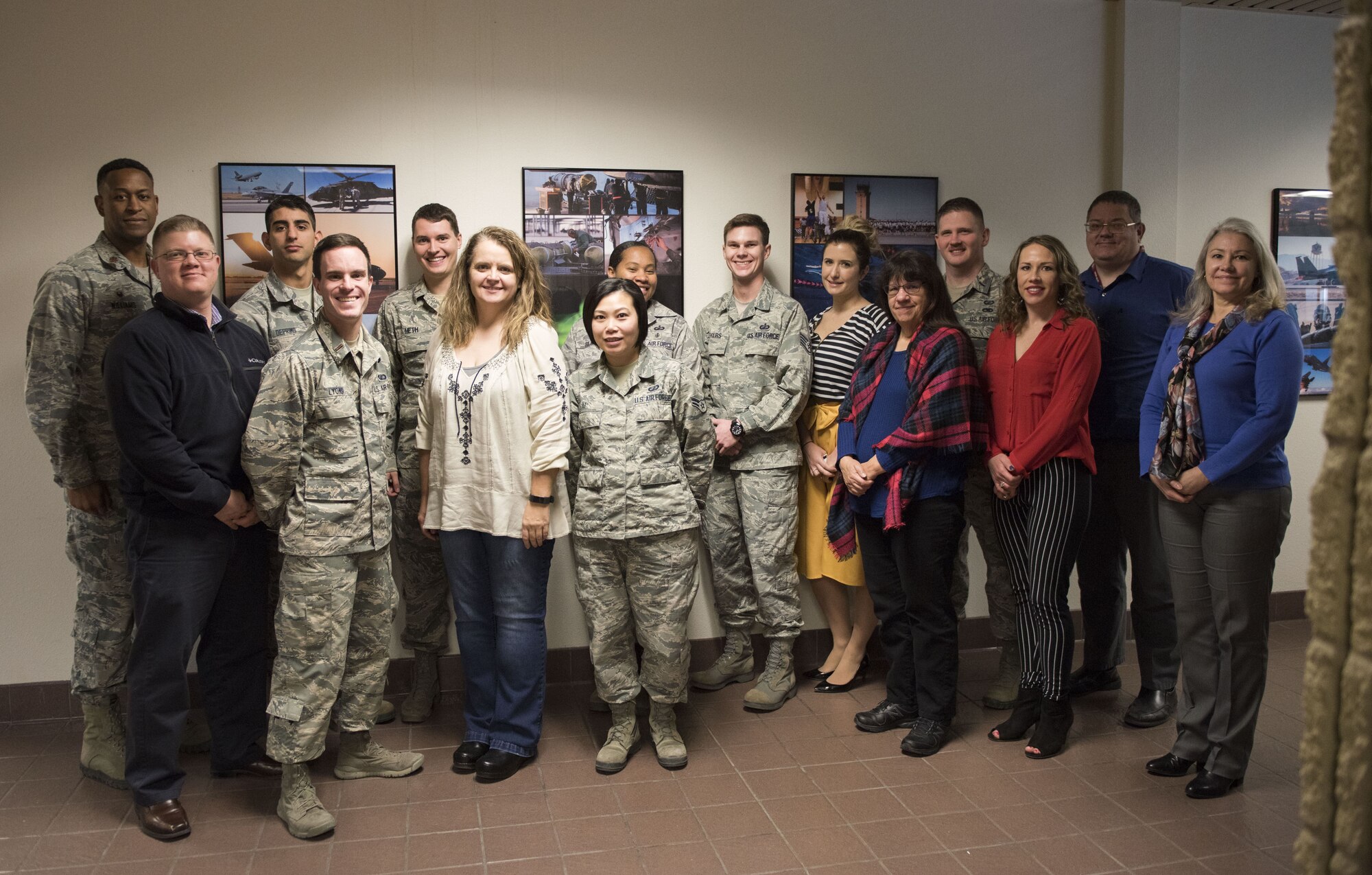 Image of Members of the 366th Contracting Squadron pose for a group photo January 23, 2018, at Mountain Home Air Force Base, Idaho. The squadron's cost-saving initatives helped one Air Force agency save more than one billion dollars three years ahead of schedule.