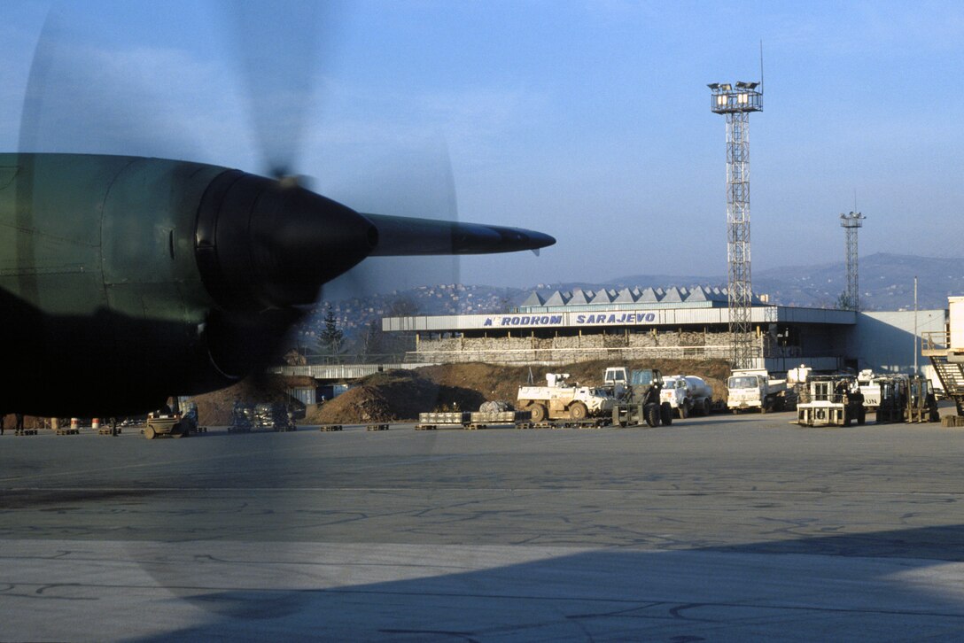 C-130 aircraft transit Sarajevo airport during Operation Provide Promise.