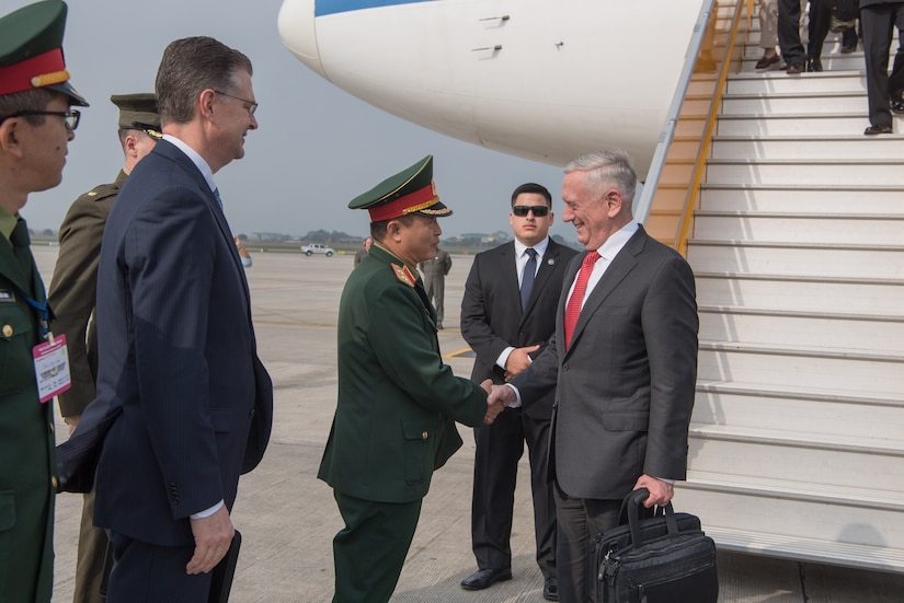 Defense Secretary James N. Mattis arrives in Hanoi, Vietnam.