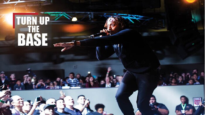 Grammy award winning hip-hop artist Lecrae performs for service members and their families on Camp Foster, Okinawa, Japan, during his All Things Work Together tour, Jan. 19, 2018. Okinawa was Lecrae’s last concert in Japan before heading back to the United States to finish his tour. The concert was sponsored by Marine Corps Community Services Okinawa. (U.S. Marine Corps photo by Cpl. Joshua Pinkney)