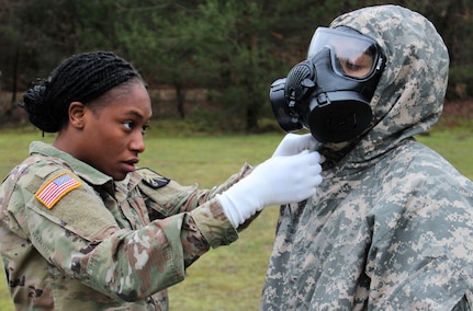 Active, Reserve Soldiers cough, sneeze and learn during CBRN training