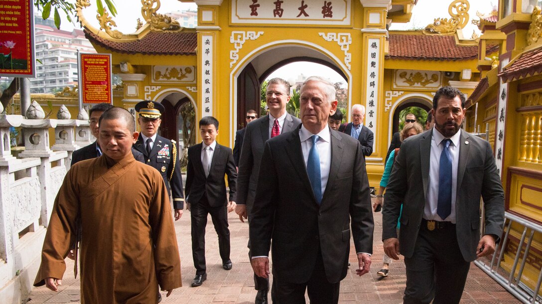 Defense Secretary James N. Mattis tours the Trấn Quốc Pagoda in Vietnam.