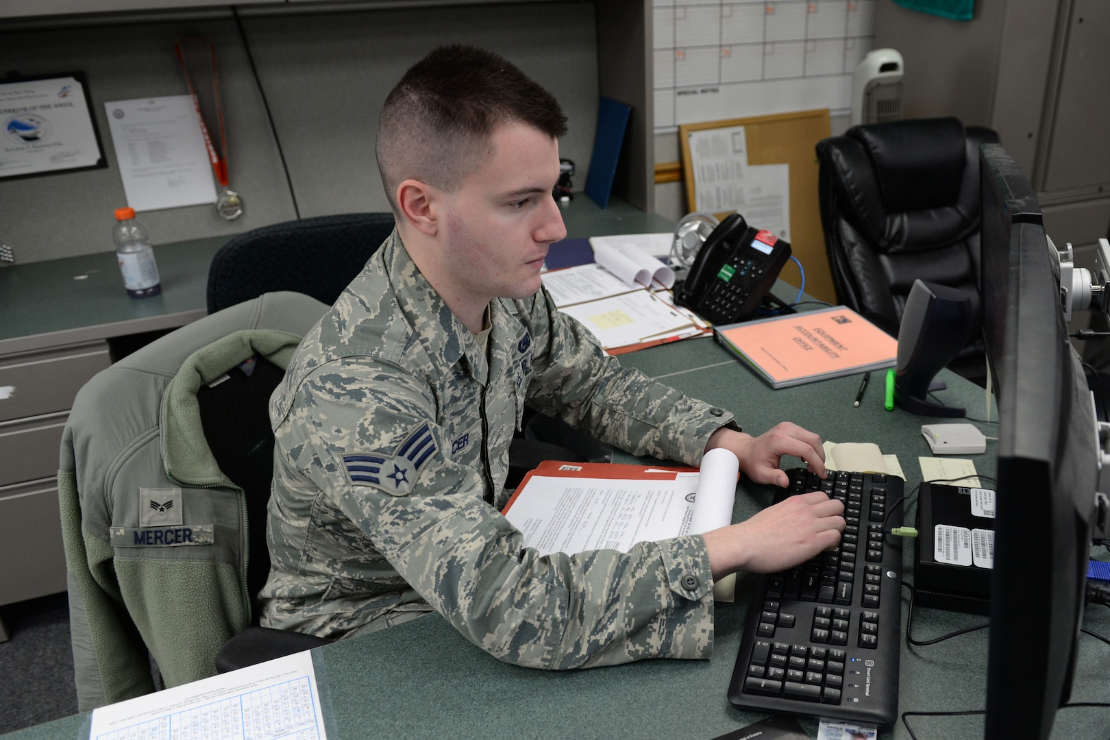 Senior Airman Christopher Mercer, with the 673d Logistics Readiness Squadron’s Equipment Accountability Element, audits account information, Jan. 18, 2018, at Joint Base Elmendorf-Richardson, Alaska. EAE works with more than 130 different accounts serving as equipment review and authorization activity, and is responsible for updating base level data.