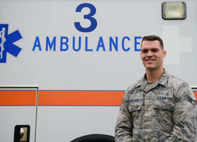 Senior Airman Ethan Stallard, 9th Medical Operations Squadron aerospace medical technician, poses for a photo