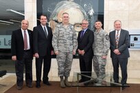 U.S. Air Force Gen. John Hyten (center), commander of U.S. Strategic Command (USSTRATCOM), met with University of Nebraska Omaha (UNO) leadership prior to a brown-bag lunch with USSTRATCOM Strategic Leadership Fellows Program participants at UNO’s Mammel Hall, Jan. 24, 2017. From left, Hesham Ali, UNO dean of the college of information science and technology; James M. Taylor Jr., USSTRATCOM Strategic Leadership Fellows Program director; Gen. Hyten; Scott Snyder, UNO vice chancellor for research; U.S. Air Force Chief Master Sgt. Patrick McMahon, senior enlisted leader of USSTRATCOM and Louis Pol, UNO dean of the college of business administration. The fellows program is designed to develop high-potential civilian leaders in support of USSTRATCOM organizational transformation, broaden mission awareness, and develop leadership skills. USSTRATCOM has global responsibilities assigned through the Unified Command Plan that include strategic deterrence, nuclear operations, space operations, joint electromagnetic spectrum operations, global strike, missile defense, and analysis and targeting.