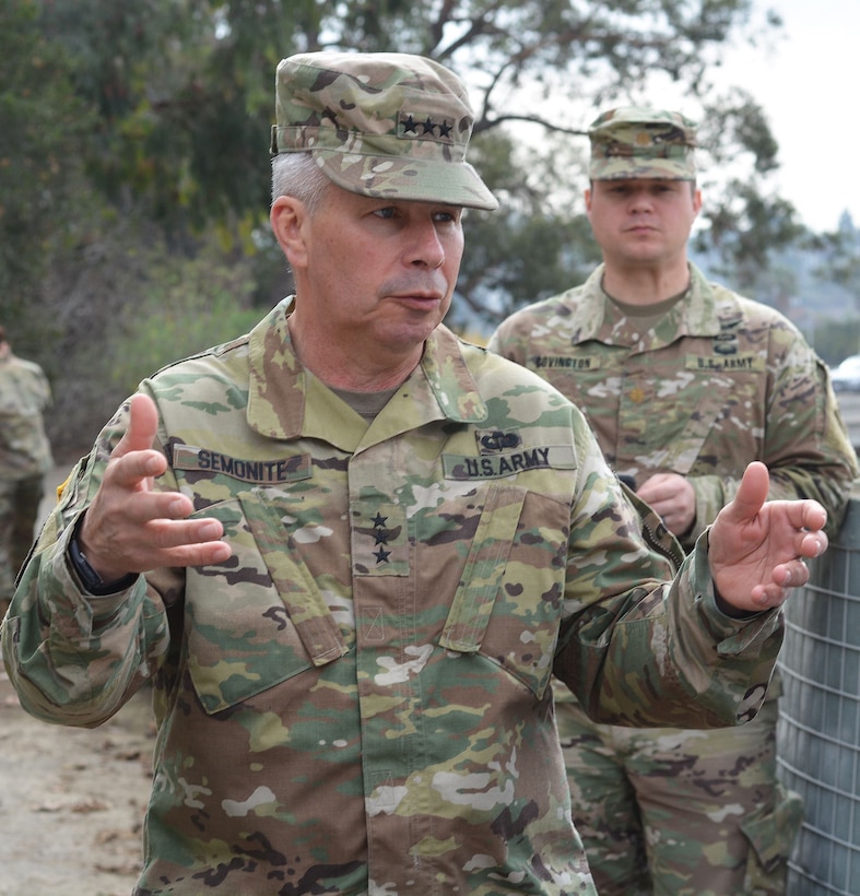 Lt. Gen. Todd Semonite, commanding general of the U.S. Army Corps of Engineers, asks a question about the LA River Ecosystem Restoration project during a Jan. 19 site visit.