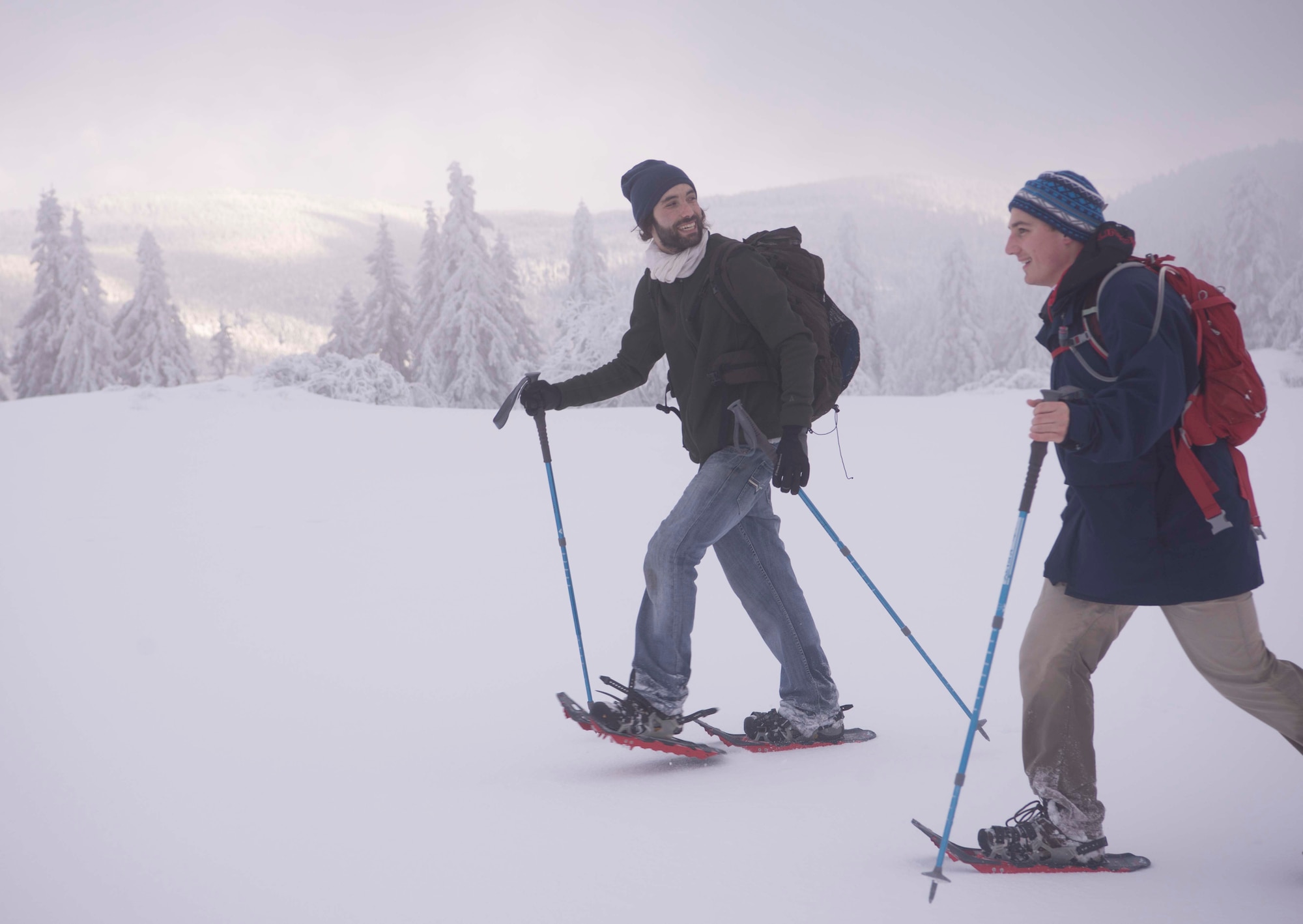 Team Ramstein members snowshoe to the top of a mountain in the Black Forest, Sasbachwalden, Germany, Jan. 21, 2018. The 86th FSS ODR plans to offer more snowshoe hikes in February, along with other opportunities such as a kayak skills clinic and rock climbing. (U.S. Air Force photo by Senior Airman Elizabeth Baker)