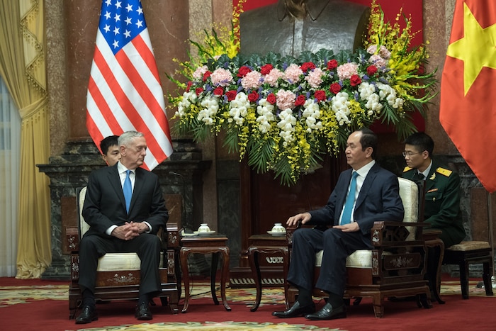 Defense Secretary James N. Mattis meets with Vietnamese Prime Minister Nguyễn Xuân Phúc in Vietnam.