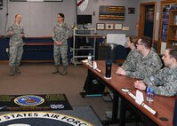 Chief speaks with Airmen