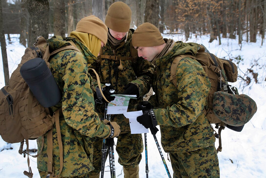 Marines conduct land navigation training.