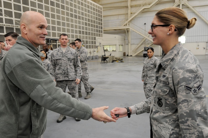 Gen. Carlton D. Everhart II, commander of Air Mobility Command, visited Joint Base Charleston January 16 through 19 to address and learn from the Airmen of the 628th Air Base Wing, 437th Airlift Wing and their joint mission partners. During the visit, he gave coins to star performers, posed for group photos and presented the 628th Air Base Wing the Outstanding Unit Award and 437th Airlift Wing the Meritorious Service Award.