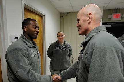 Gen. Carlton D. Everhart II, commander of Air Mobility Command, visited Joint Base Charleston January 16 through 19 to address and learn from the Airmen of the 628th Air Base Wing, 437th Airlift Wing and their joint mission partners. During the visit, he gave coins to star performers, posed for group photos and presented the 628th Air Base Wing the Outstanding Unit Award and 437th Airlift Wing the Meritorious Service Award.