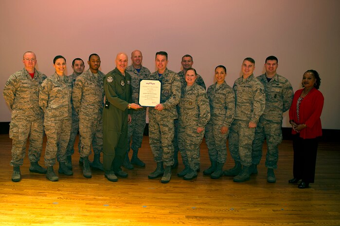 Gen. Carlton D. Everhart II, commander of Air Mobility Command, visited Joint Base Charleston January 16 through 19 to address and learn from the Airmen of the 628th Air Base Wing, 437th Airlift Wing and their joint mission partners. During the visit, he gave coins to star performers, posed for group photos and presented the 628th Air Base Wing the Outstanding Unit Award and 437th Airlift Wing the Meritorious Service Award.