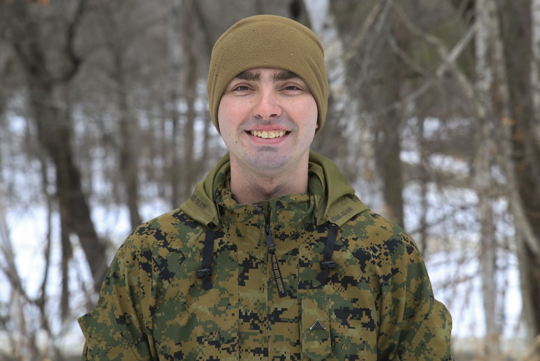Lance Cpl. Damon Goelz, a rifleman with Bravo Company, 1st Battalion, 24th Marines, 4th Marine Division, a graduate of Huntington North high School and a Fort Wayne, Indiana native, participated in exercise Nordic Frost in Jericho, Vermont, Jan. 13-27, 2018. Goelz is a Reserve Marine, as well as an employee at Dick’s Sporting Goods.

Reserve Marines with 24th Marines conducted cold weather training among the mountainous Vermont terrain at Camp Ethan Allen Training Site. The goal of Nordic Frost was to improve the unit’s environmental capabilities by giving them an introduction to cold weather training and testing their squad and fire team level defensive proficiency in an austere environment. This was a great opportunity for Marines to spend two weeks working together, battling the elements to ensure that they are ready to fight tonight and respond to the nation’s calls.