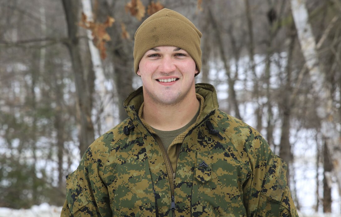 Cpl. Christopher Mulryan, a rifleman with Bravo Company, 1st Battalion, 24th Marines, 4th Marine Division, a student at Indiana University and an Edinburgh, Indiana native, participated in exercise Nordic Frost in Jericho, Vermont, Jan.13-27, 2018. Mulryan is a Reserve Marine as well as a drive shaft manufacturer in Indiana.

Reserve Marines with 24th Marines conducted cold weather training among the mountainous Vermont terrain at Camp Ethan Allen Training Site. The goal of Nordic Frost was to improve the unit’s environmental capabilities by giving them an introduction to cold weather training and testing their squad and fire team level defensive proficiency in an austere environment. This was a great opportunity for Marines to spend two weeks working together, battling the elements to ensure that they are ready to fight tonight and respond to the nation’s calls.