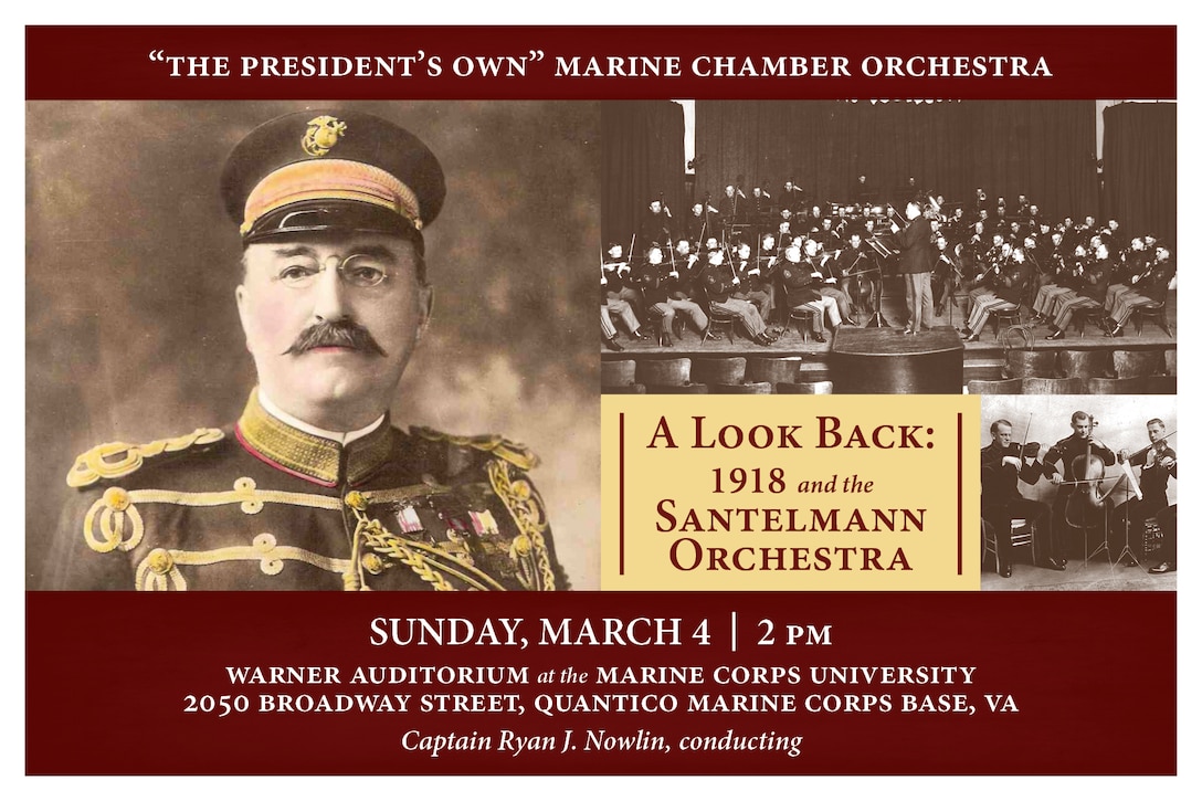 Marine Chamber Orchestra concert Sunday, March 4 at 2 p.m. The performance is free and open to the public and will take place in Warner Auditorium at the Marine Corps University on Quantico Marine Corps Base, Va.