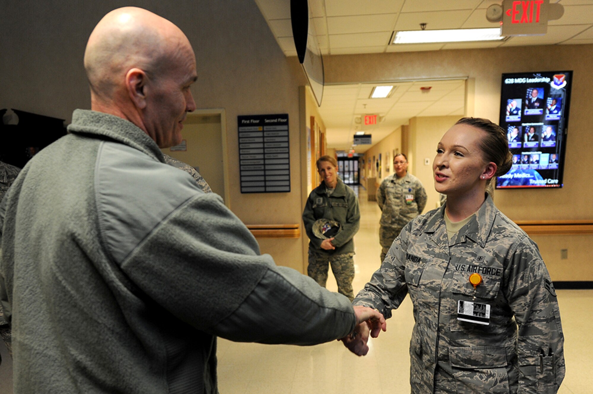 Gen. Carlton D. Everhart II, commander Air Mobility Command, visited Joint Base Charleston January 16 through 19 to address and learn from the Airmen of the 628th Air Base Wing, 437th Airlift Wing and their joint mission partners. During the visit, he gave coins to star performers, posed for group photos and presented the 628th Air Base Wing the Outstanding Unit Award and 437th Airlift Wing the Meritorious Service Award.