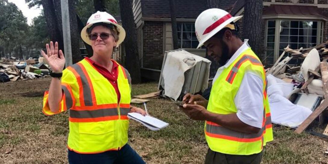 Deb Lewis, left, deployed to Texas in September 2018, part of the Corps team responding to destruction caused by Hurricane Harvey