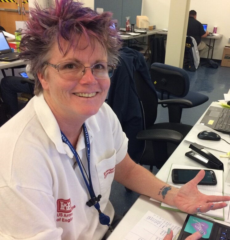 image - Deb Lewis, an environmental manager with the U.S. Army Corps of Engineers Sacramento District, on duty in Santa Rosa, Calif., the site of massively destructive wildfires in October 2018.