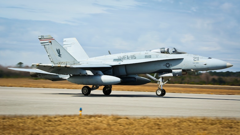 An F/A-18C Hornet takes off from Marine Corps Air Station Beaufort, Jan. 22