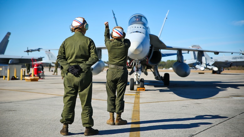 Marines perform pre-flight checks aboard Marine Corps Air Station Beaufort, Jan. 22.