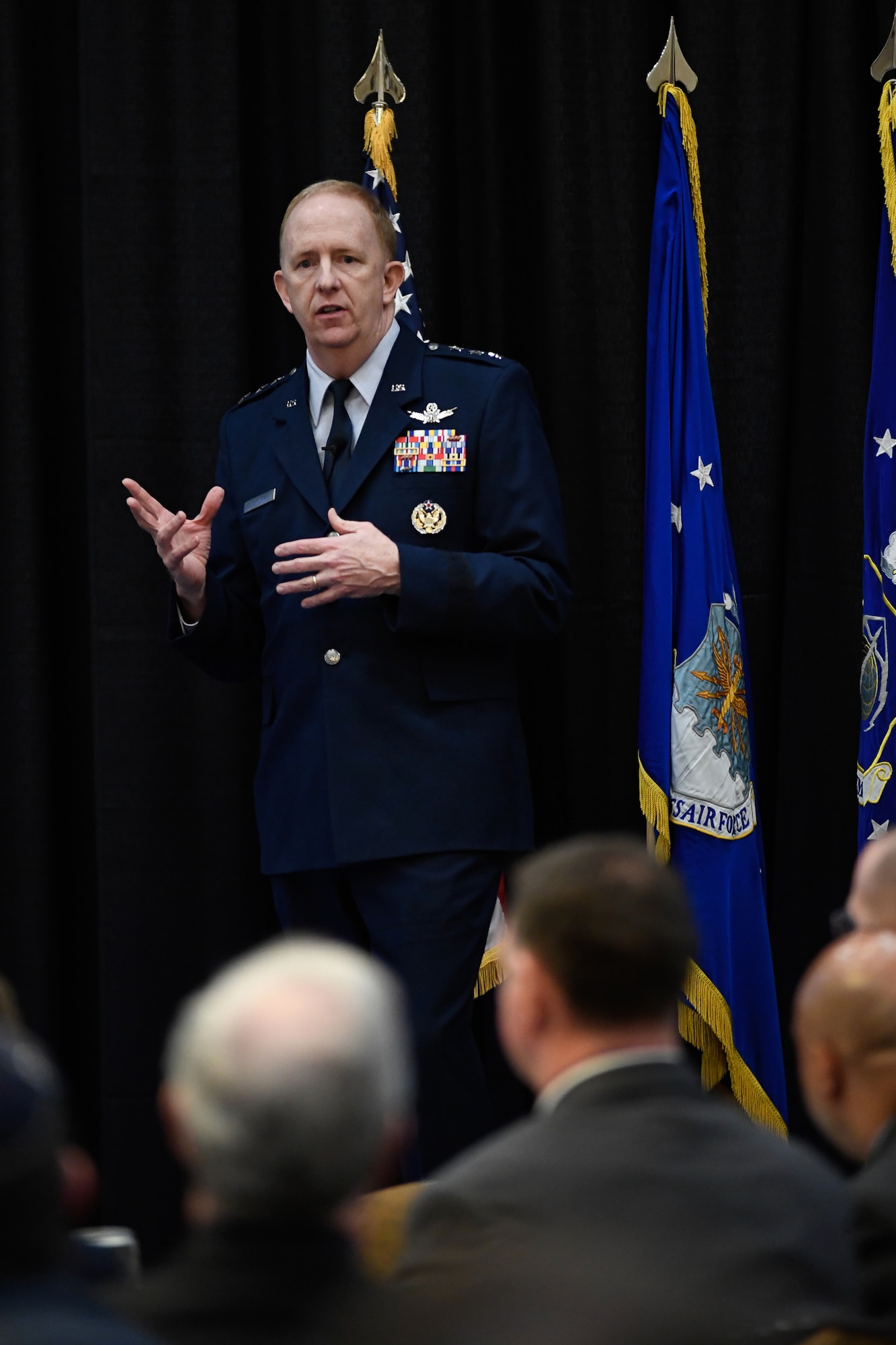 Lt. Gen. Robert D. McMurry, Air Force Life Cycle Management Center commander, delivers a State of LCMC address at a luncheon Jan. 25, 2017.