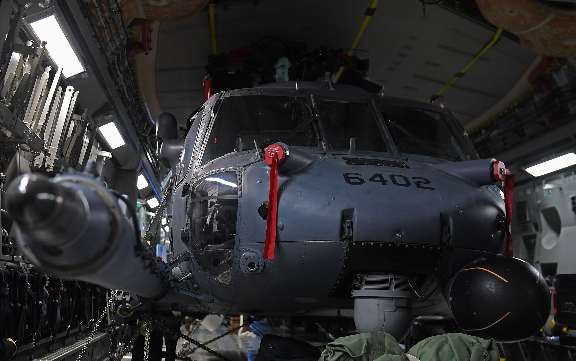 HH-60 aircraft being offloaded at Kandahar Airfield