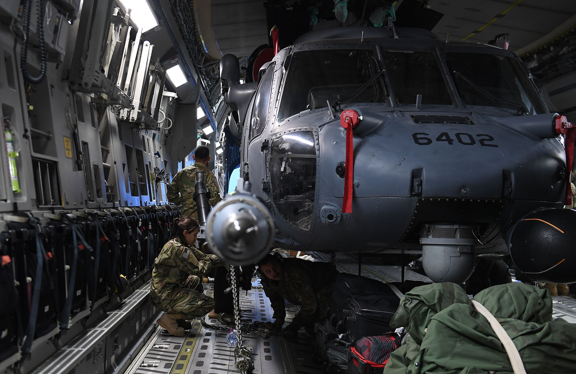 HH-60 aircraft being offloaded at Kandahar Airfield