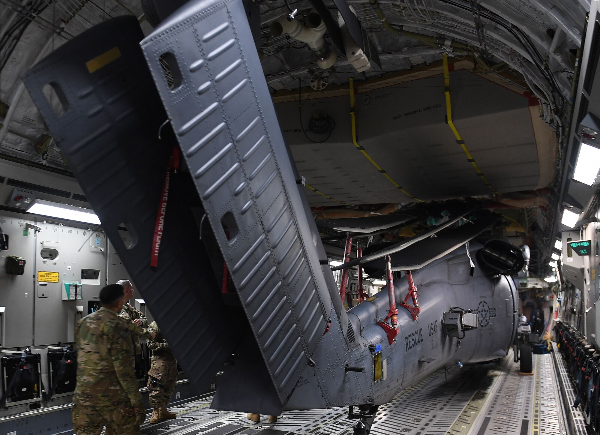 HH-60 aircraft being offloaded at Kandahar Airfield