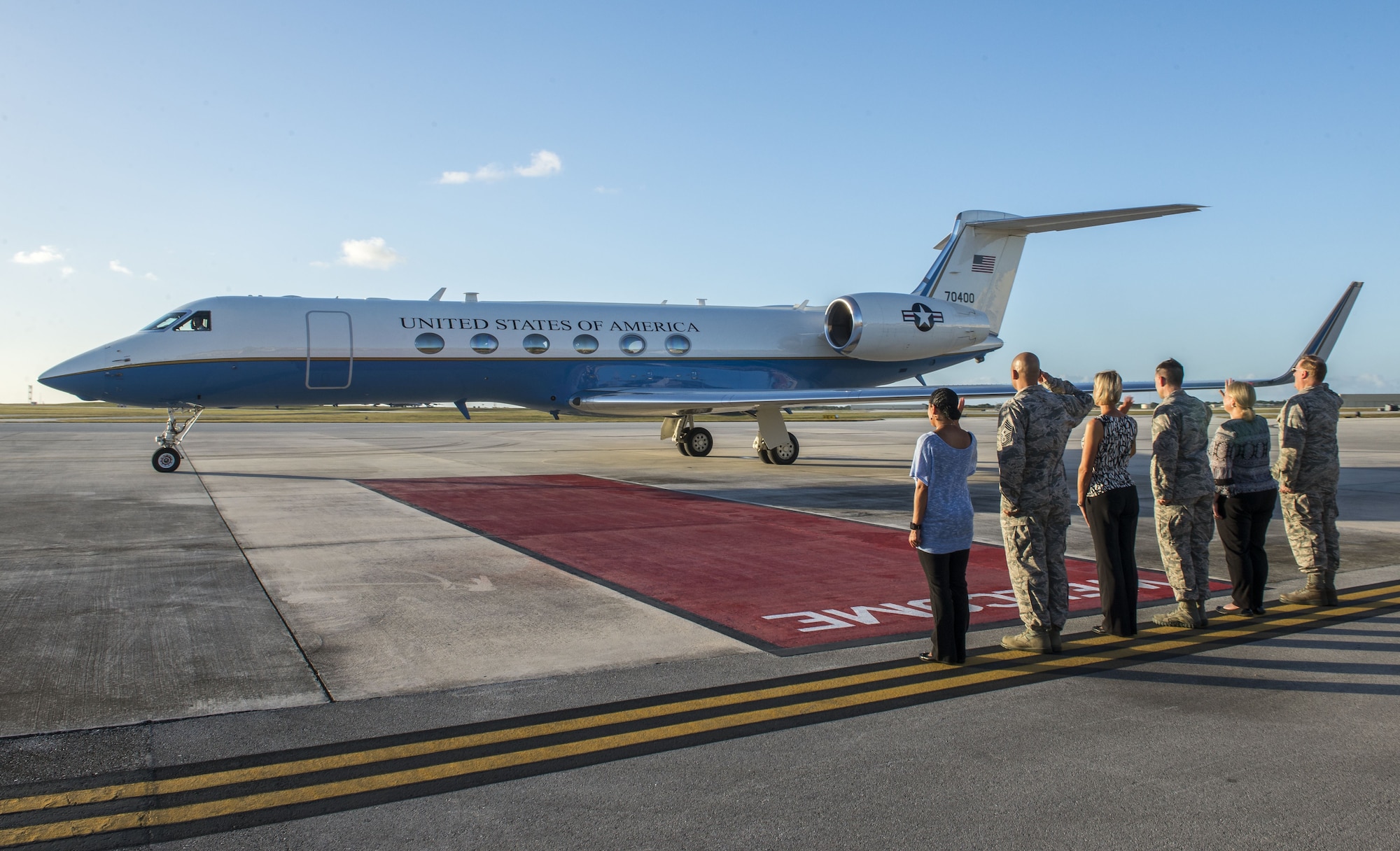 Secretary of the Air Force Heather Wilson departs Andersen Air Force Base, Guam, Jan. 25, 2018. This visit marks the first time she has been to Andersen AFB. (U.S. Air Force photo by Airman 1st Class Christopher Quail)