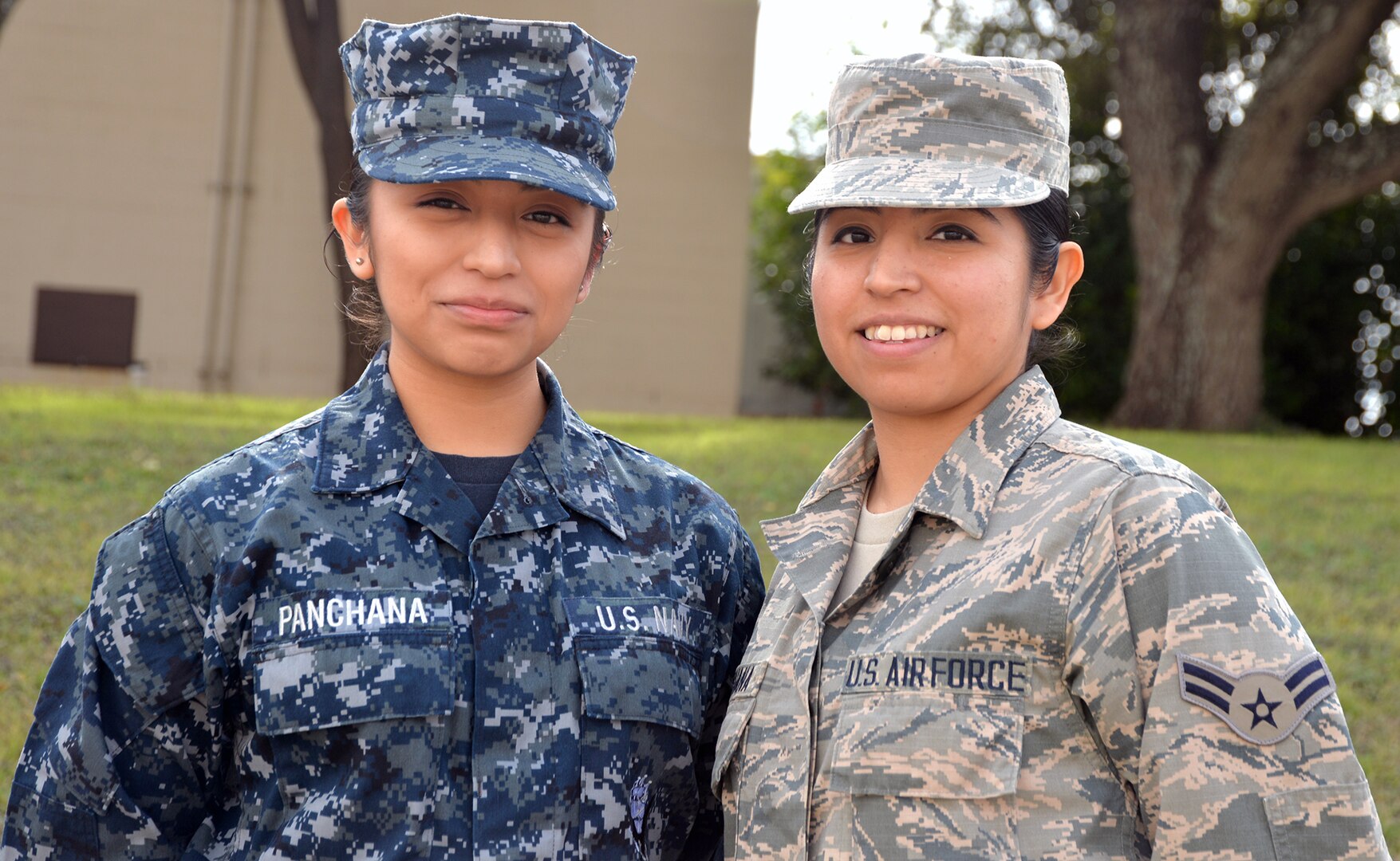 Sisters and service members, Navy Seaman Michelle Panchana (left) and Air Force Airman 1st Class Gisella Panchana (right) were students together at the Medical Education and Training Campus at Joint Base San Antonio-Fort Sam Houston from August 2017 to January 2018. Airman Panchana graduated from the METC Radiology Program Jan. 30, while Seaman Panchana is scheduled to complete the METC Pharmacy Program in April.