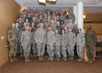 U.S. Air Force Gen. John Hyten (front, third from left), commander of U.S. Strategic Command (USSTRATCOM); U.S. Air Force Chief Master Sgt. Patrick McMahon (front, fourth from left), senior enlisted leader of USSTRATCOM; and other senior enlisted leaders mentored participants of the inaugural non-commissioned officer (NCO) and petty officer (PO) joint professional development seminar at Offutt Air Force Base, Neb., Jan. 25, 2018. During the two-day course, NCOs and POs assigned to USSTRATCOM and the 55th Wing discussed leadership techniques with senior enlisted leaders and officers through a series of discussion panels and briefings. This pilot course was developed by USSTRATCOM’s senior enlisted leaders to enhance the effectiveness of soldiers, sailors, airmen and Marines at the E-5 and E-6 level through joint professional military education.