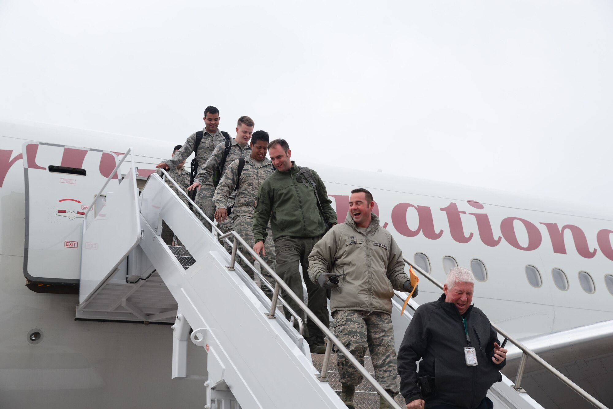 Airmen assigned to the 37th Bomb Squadron and the 28th Aircraft Maintenance Squadron return to Ellsworth Air Force Base, S.D., Jan. 29, 2018, after a six-month deployment to Andersen AFB, Guam. B-1 bombers from the 37th BS and Airmen from the 37th Aircraft Maintenance Unit were deployed to Andersen AFB to take part in the Continuous Bomber Presence mission being conducted by the U.S. Pacific Command. (U.S. Air Force photo by Airman 1st Class Donald Knechtel)