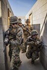 U.S. Marines with 1st Combat Engineer Battalion clear hallways during exercise Iron Fist 2018, Jan. 18.