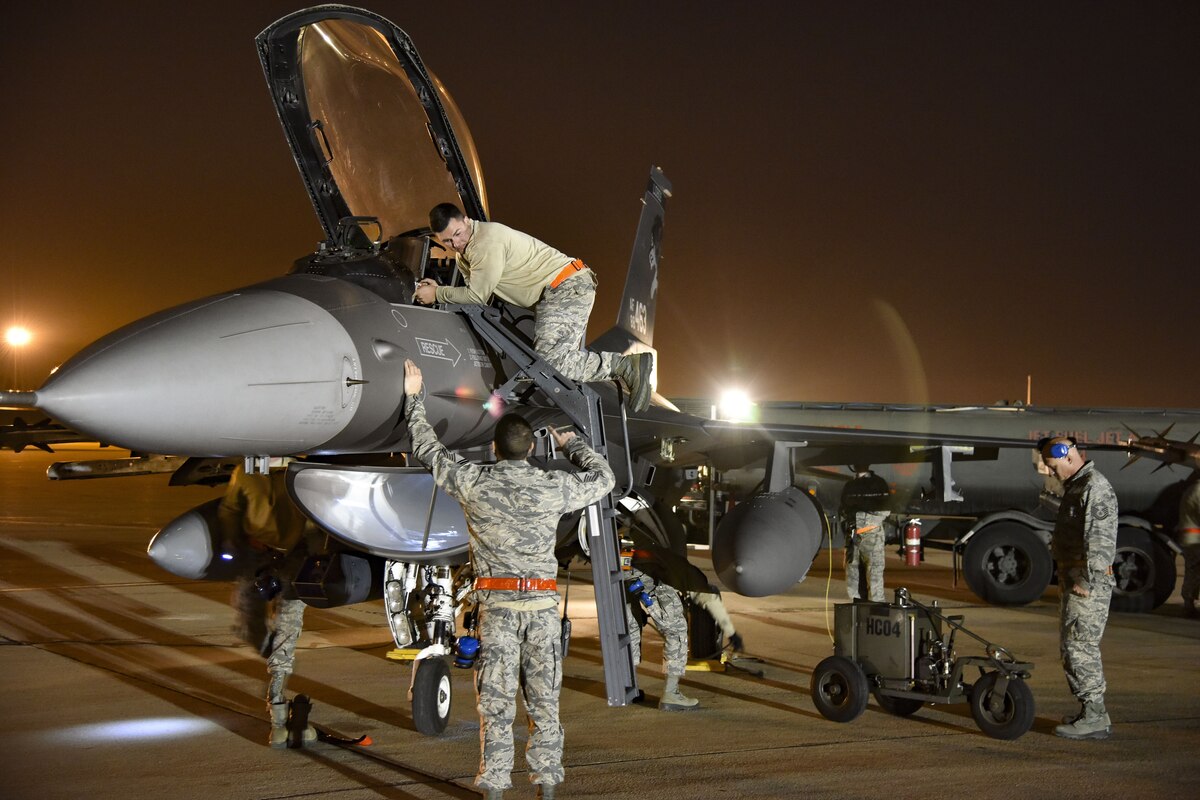 MARCH ARB, CA - The 114th Fighter Wing deployed more than 90 Airmen and nine F-16 Fighting Falcons for their Lobo Summit 2018 training deployment to March Air Reserve Base in Riverside, CA, Jan. 4-19.