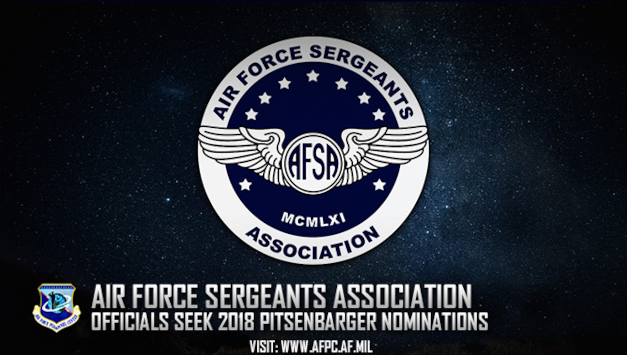 Officials are currently accepting nominations for the 2018 Air Force Sergeants Association Pitsenbarger Award through March 1, 2018. The award is presented annually to an Air Force enlisted member who has performed a heroic act, on or off duty, which resulted in the saving of life or prevention of serious injury. (U.S. Air Force graphic by Staff Sgt. Alexx Pons)
