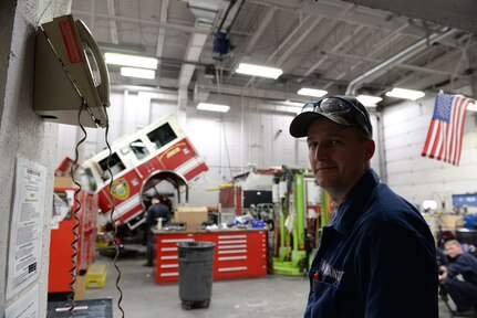 Oral Scott, lead fire truck mechanic, with the 673d Logistics Readiness Squadron Vehicle Maintenance, Fire Truck Maintenance shop, is a mentor to the younger Airmen Jan. 25, 2018, at Joint Base Elmendorf-Richardson, Alaska. The Fire Truck Maintenance shop repairs and services all fire trucks at JBER.